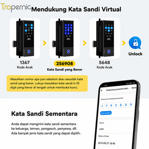 Smart Glass Door Lock Tuya WiFi Kunci Pintu with Doorbell Fingerprint Frameless Kaca Kunci Pintu Smart Door Lock with Key