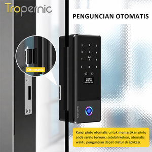 Smart Glass Door Lock Tuya WiFi Kunci Pintu with Doorbell Fingerprint Frameless Kaca Kunci Pintu Smart Door Lock with Key