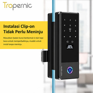 Smart Glass Door Lock Tuya WiFi Kunci Pintu with Doorbell Fingerprint Frameless Kaca Kunci Pintu Smart Door Lock with Key