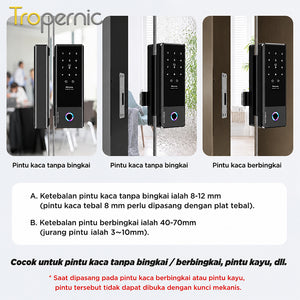 Smart Glass Door Lock Tuya WiFi Kunci Pintu with Doorbell Fingerprint Frameless Kaca Kunci Pintu Smart Door Lock with Key