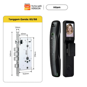 Tuya Smart Door Lock 7 In 1 Kunci Pintu with Camera Pengawasan Video 3D Facial Recognition Palm Print Unlocking Fully Automatic Kunci Pintu Rumah with APP Remote Unlock Two Way Intercom