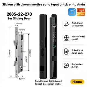 Kunci Pintu Digital Tuya Smart Door Lock 6 In 1 Face Recognition Full Otomatis Camera Intercom Live Video via APP Pintu Sliding Geser Besi Aluminium Slim Lock