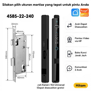 Kunci Pintu Digital Tuya Smart Door Lock 6 In 1 Face Recognition Full Otomatis Camera Intercom Live Video via APP Pintu Sliding Geser Besi Aluminium Slim Lock