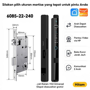 Kunci Pintu Digital Tuya Smart Door Lock 6 In 1 Face Recognition Full Otomatis Camera Intercom Live Video via APP Pintu Sliding Geser Besi Aluminium Slim Lock
