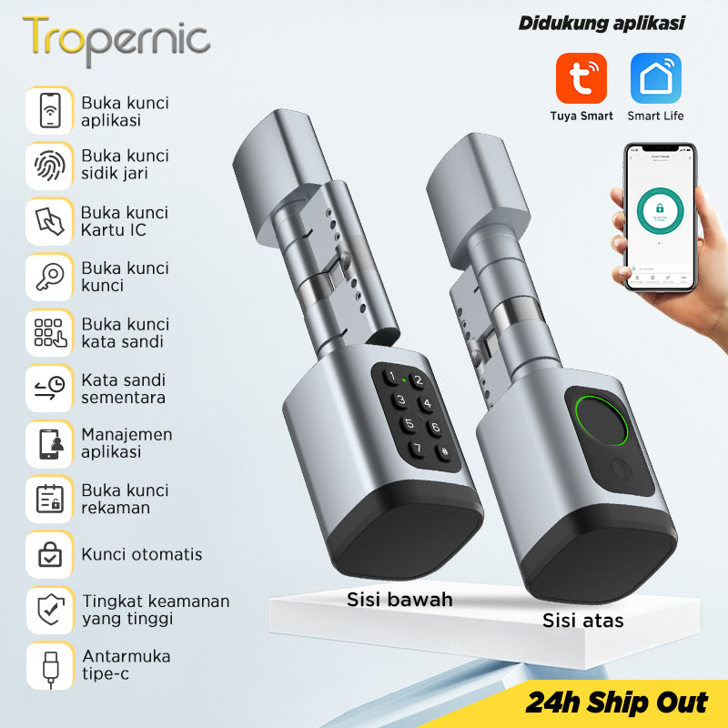 Tuya Smart Cylinder Lock Fingerprint Password Silinder Kunci Pintu for Home Bluetooth Digital Smart Door Lock