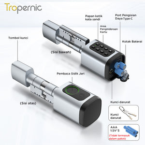 Tuya Smart Cylinder Lock Fingerprint Password Silinder Kunci Pintu for Home Bluetooth Digital Smart Door Lock