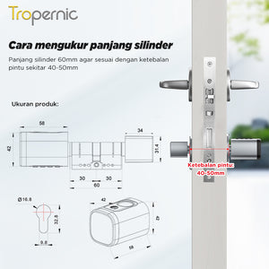 Tuya Smart Cylinder Lock Fingerprint Password Silinder Kunci Pintu for Home Bluetooth Digital Smart Door Lock