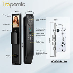 Tuya Fully Automatic Smart Door Lock with Security Camera 3D Face Unlock Indonesia Kunci Pintu Rumah Security Door Kunci Pintu with 6068 Mortise