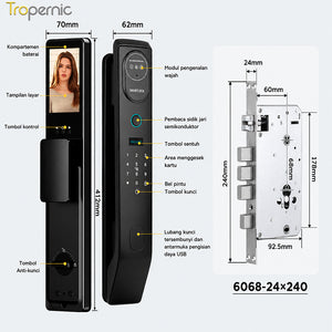 Tuya Fully Automatic Smart Door Lock with Security Camera 3D Face Unlock Indonesia Kunci Pintu Rumah Security Door Kunci Pintu with 6068 Mortise